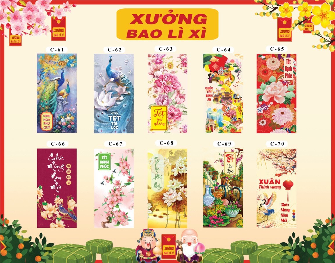 Xấp 10 bao lì xì SHOP TỰ TẠO KIỂU - giấy bóng C150 loại 1