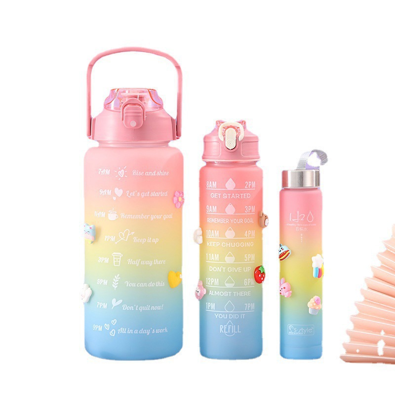 Combo 3 bình đựng nước chia vạch kèm sticker dán đễ thương