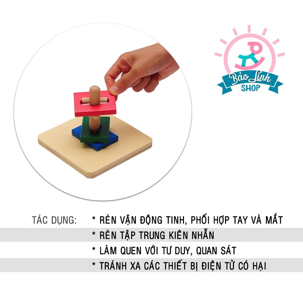 Đồ chơi gỗ cho bé 1 tuổi - Luồn cọc đơn - Giáo cụ Montessori 0-3 - BẢN CHUẨN - Kèm QUÀ TẶNG