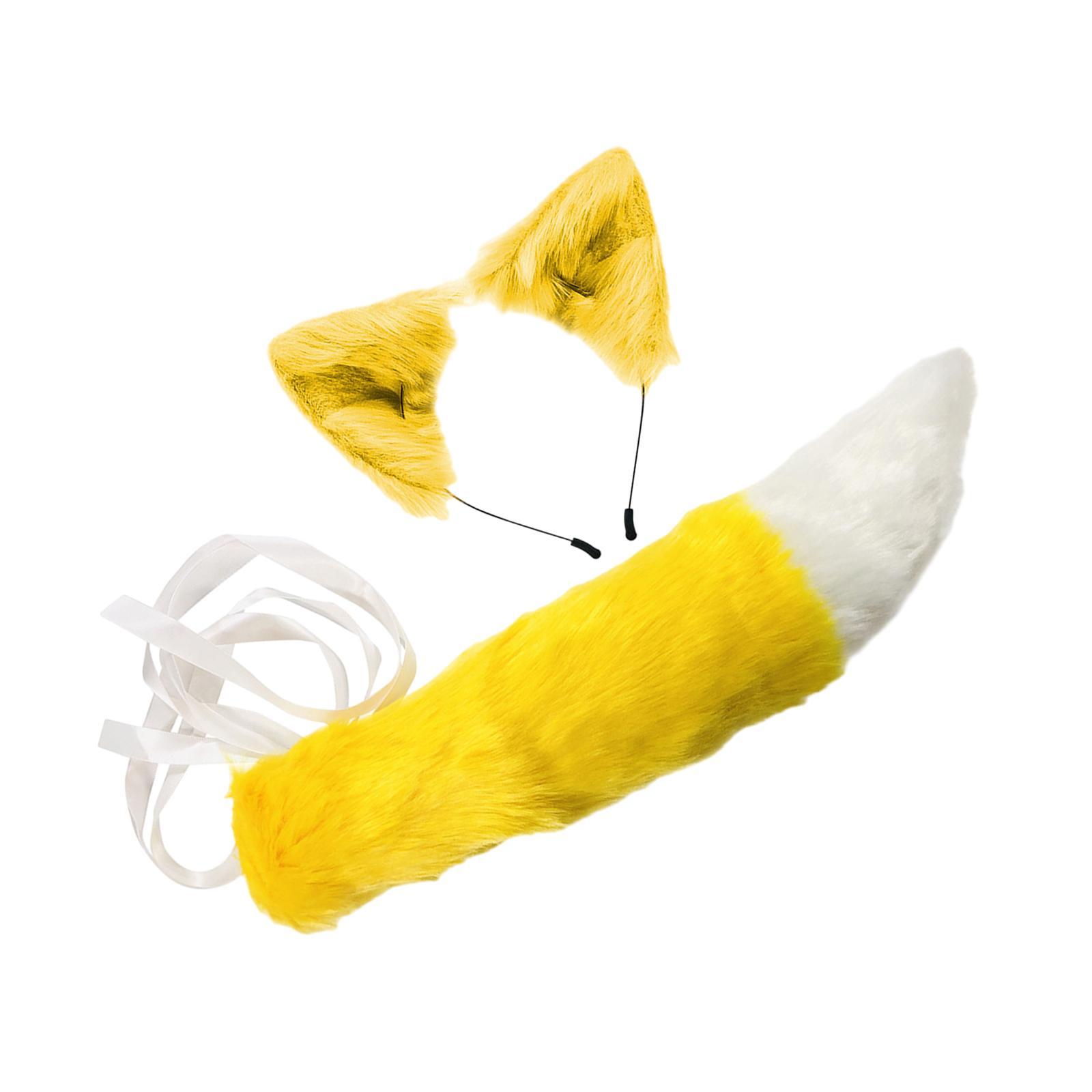 Faux  Ears and Tail Set Animals Ears and Tail Fancy Dress Halloween Costume for Kids Adults for Graduation Ceremony Easter
