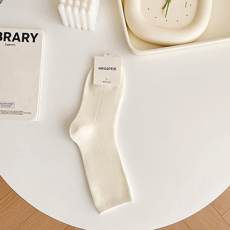Tất Nữ Cotton Thun Gân Phong Cách Hàn Quốc Chất Mỏng Mịn Thoáng Khí Màu Trắng, Xám, Vớ Mùa Hè PK206