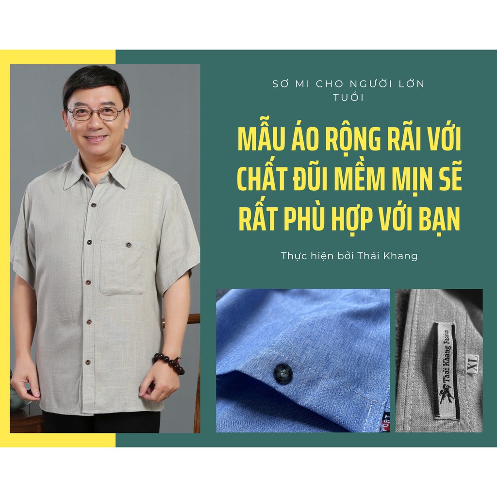 Áo sơ mi nam ngắn tay trung niên vải đũi caro mịn SIÊU MÁT loại áo sơ mi nam người già form rộng rãi thoải mái ADUI15