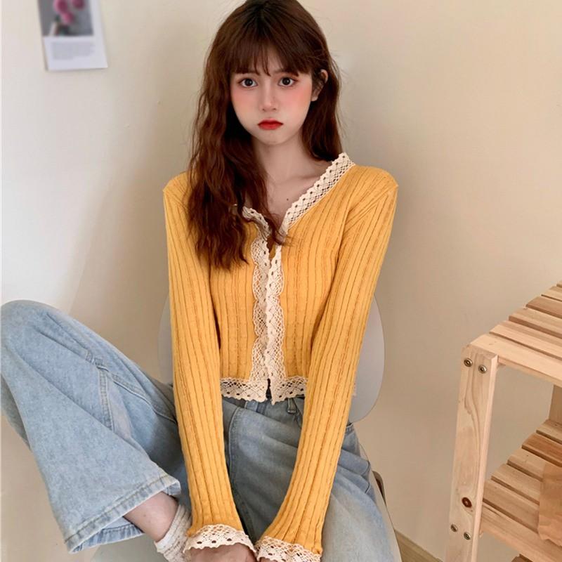 Áo khoác cardigan dệt kim mỏng dài tay phối nút ngọc trai thời trang cho nữ