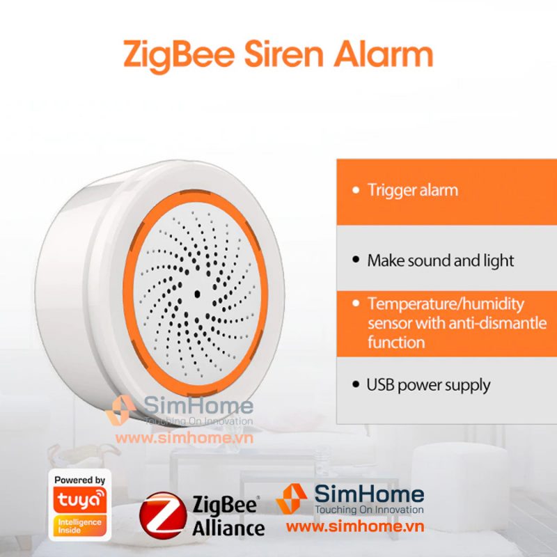 Loa Báo Động Tích Hợp Cảm Biến Nhiệt Độ, Độ Ẩm Zigbee - Hàng Chính Hãng