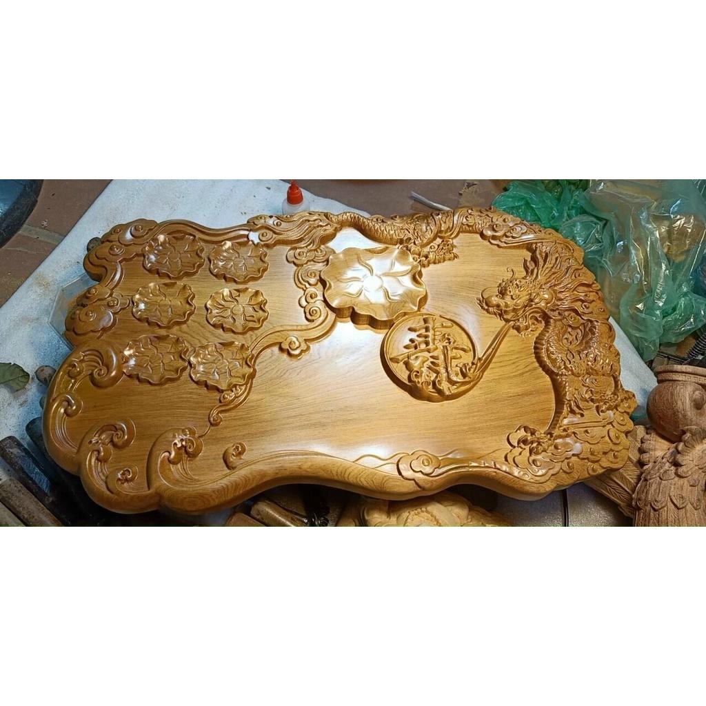 Khay trà đựng ấm chén bằng gỗ bách xanh thơm nức kt mặt rộng 60×35×4cm