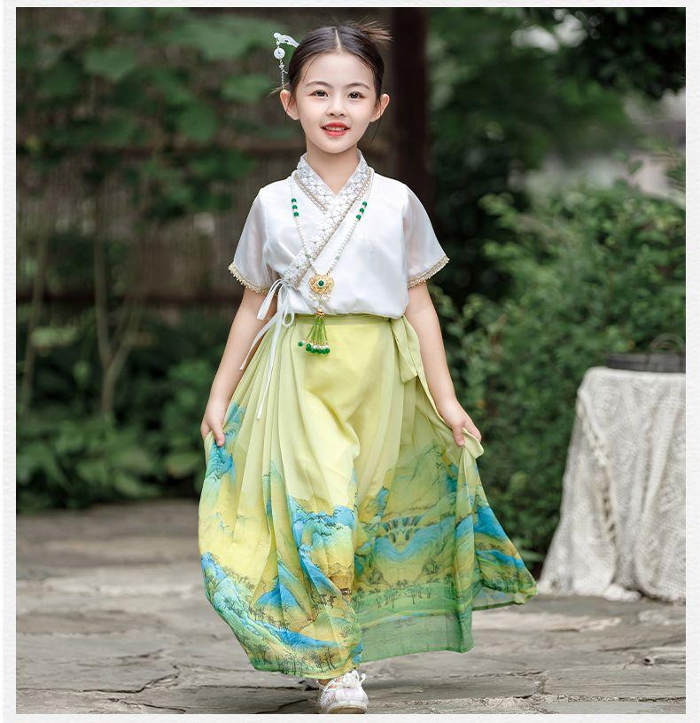 SHUANGYAN Cô gái ngựa mặt váy phù hợp với trẻ em Hán phục cổ trang nửa người váy cô gái nhỏ Trung Quốc phong cách mùa hè mỏng Đường trang phục Minh chế