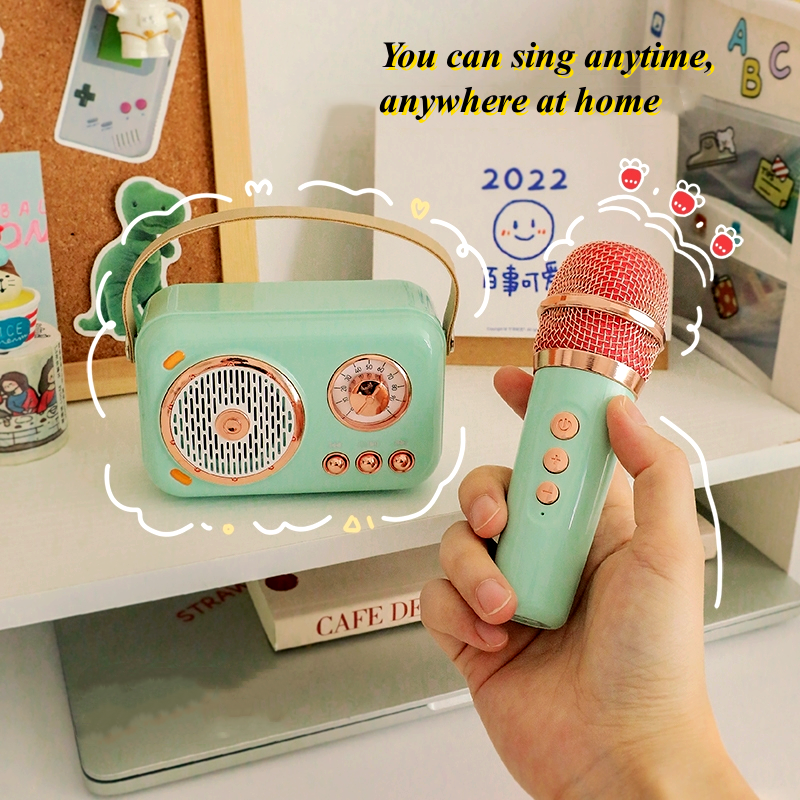 Loa Bluetooth Karaoke ngoài trời di động mini có thẻ micro không dây Loa siêu trầm âm lượng lớn Caixa De Som Quà tặng cho trẻ em Màu sắc: Xanh lục B152