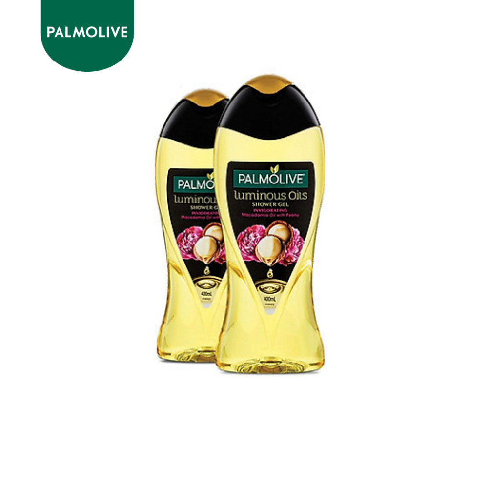 Bộ 2 sữa tắm dưỡng ẩm Palmolive Luminous tinh dầu thiên nhiên từ hạt Mắc ca và hoa mẫu đơn 400ml