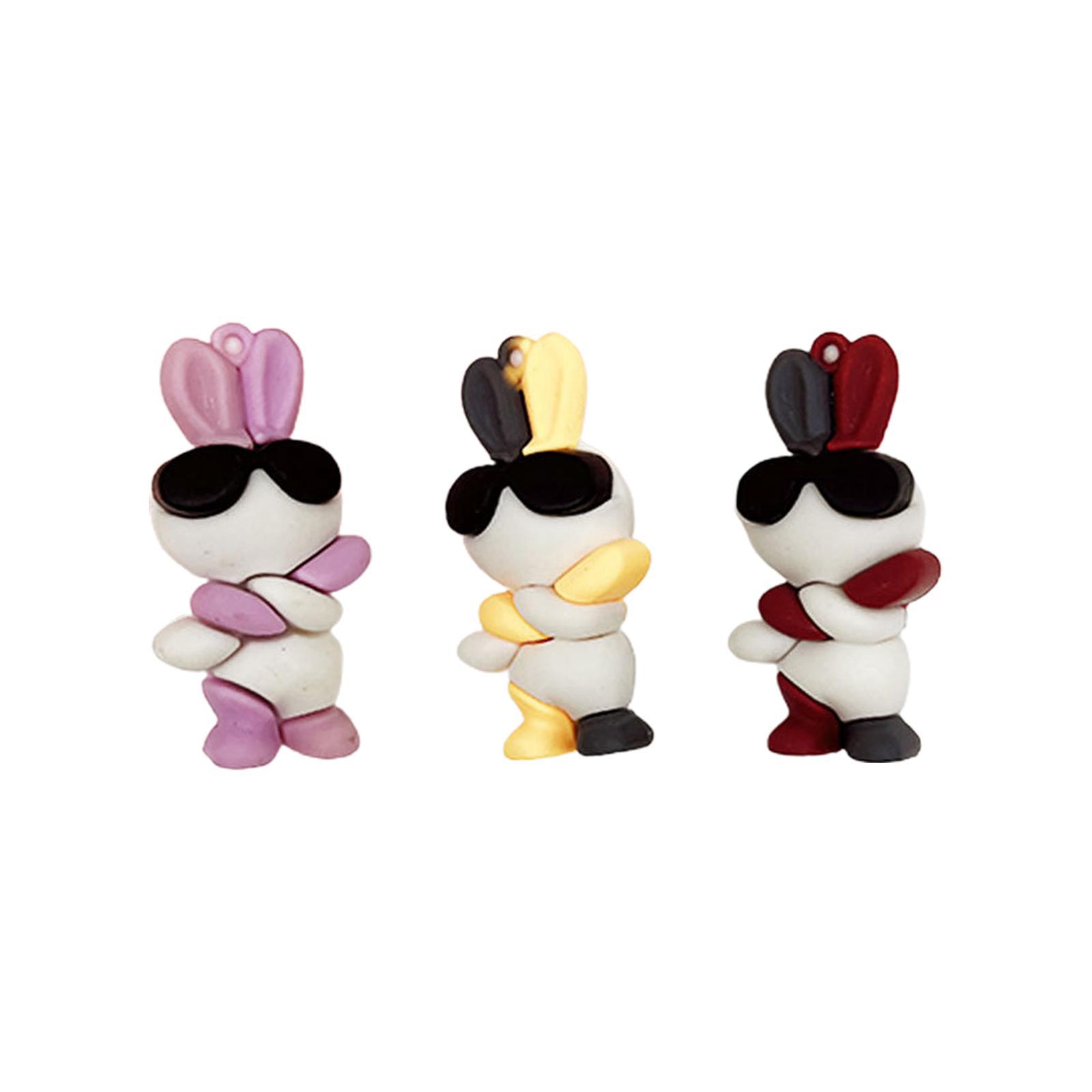 3x Rabbit Doll Key Chain Pendant Kids Adults Gifts Wear Glasses Rabbit Keychain for Purse