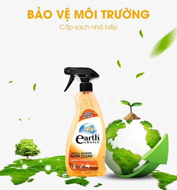 Nước rửa nhà tắm gốc thực vật hương cam chanh Earth Choice Úc 600ml