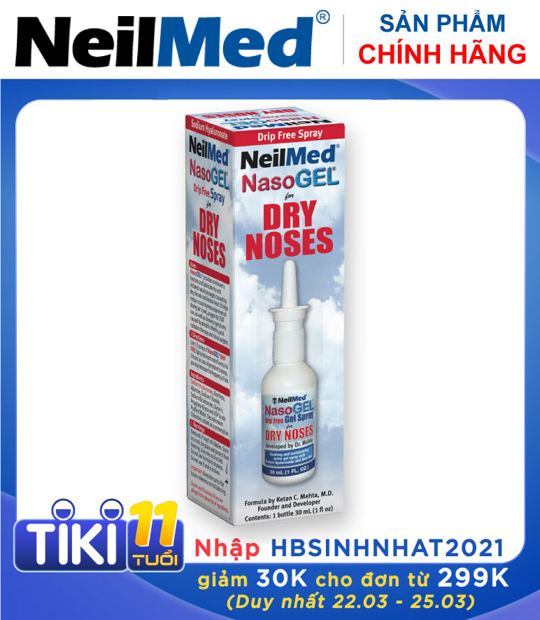 Gel Xịt Chống Khô Mũi, hỗ trợ điều trị Chảy Máu Cam, Làm Mềm Vãy Mũi - NeilMed NasoGel Spray - Xuất Xứ Mỹ