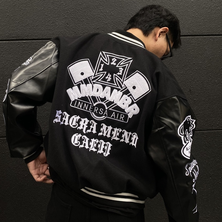 Bomber tay da ghost vintage, varsity jacket nam nữ chất dạ 2 lớp, áo khoác bóng chày local brand unisex