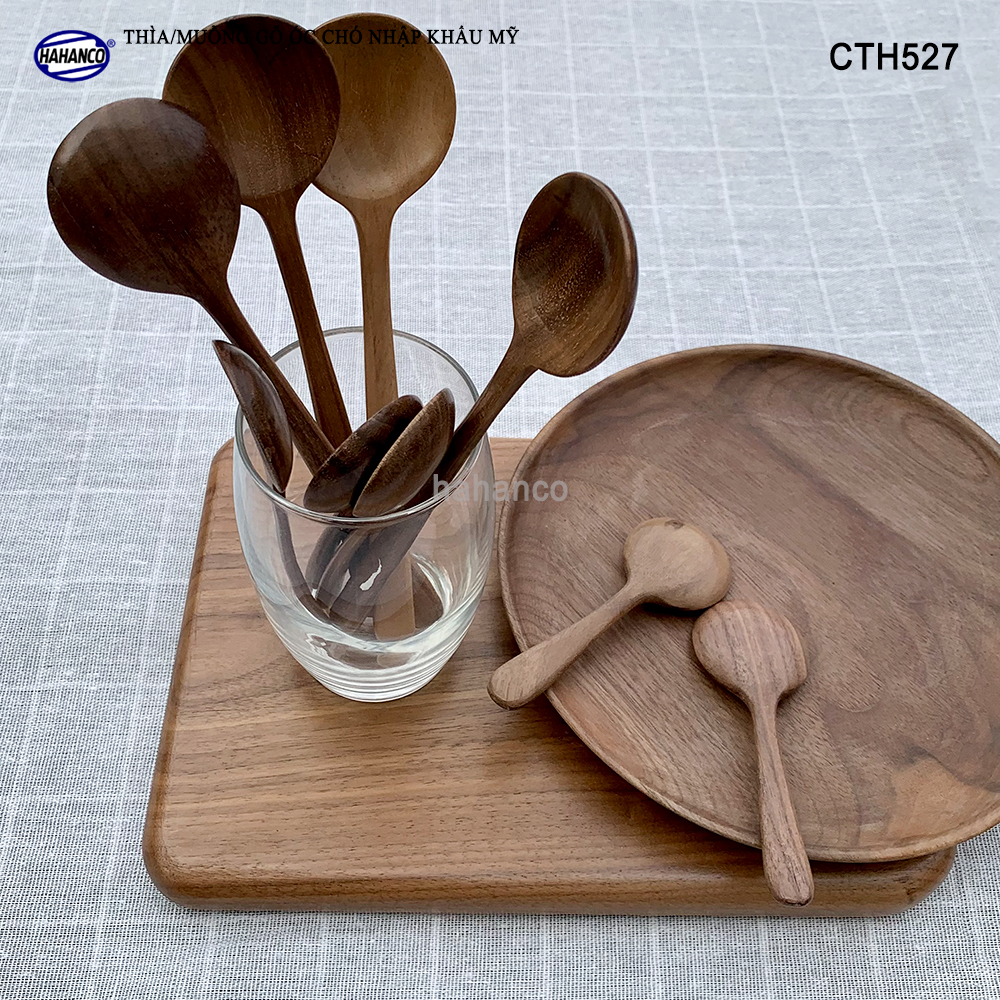 Thìa/Muỗng đầu tròn gỗ Óc Chó (10,5cm) CTH527 - Xúc cafe, gia vị, decor trang trí - An toàn cho sức khỏe