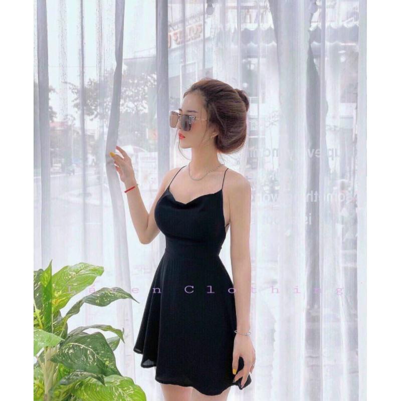 Đầm nữ hở lưng phối dây đan chéo
