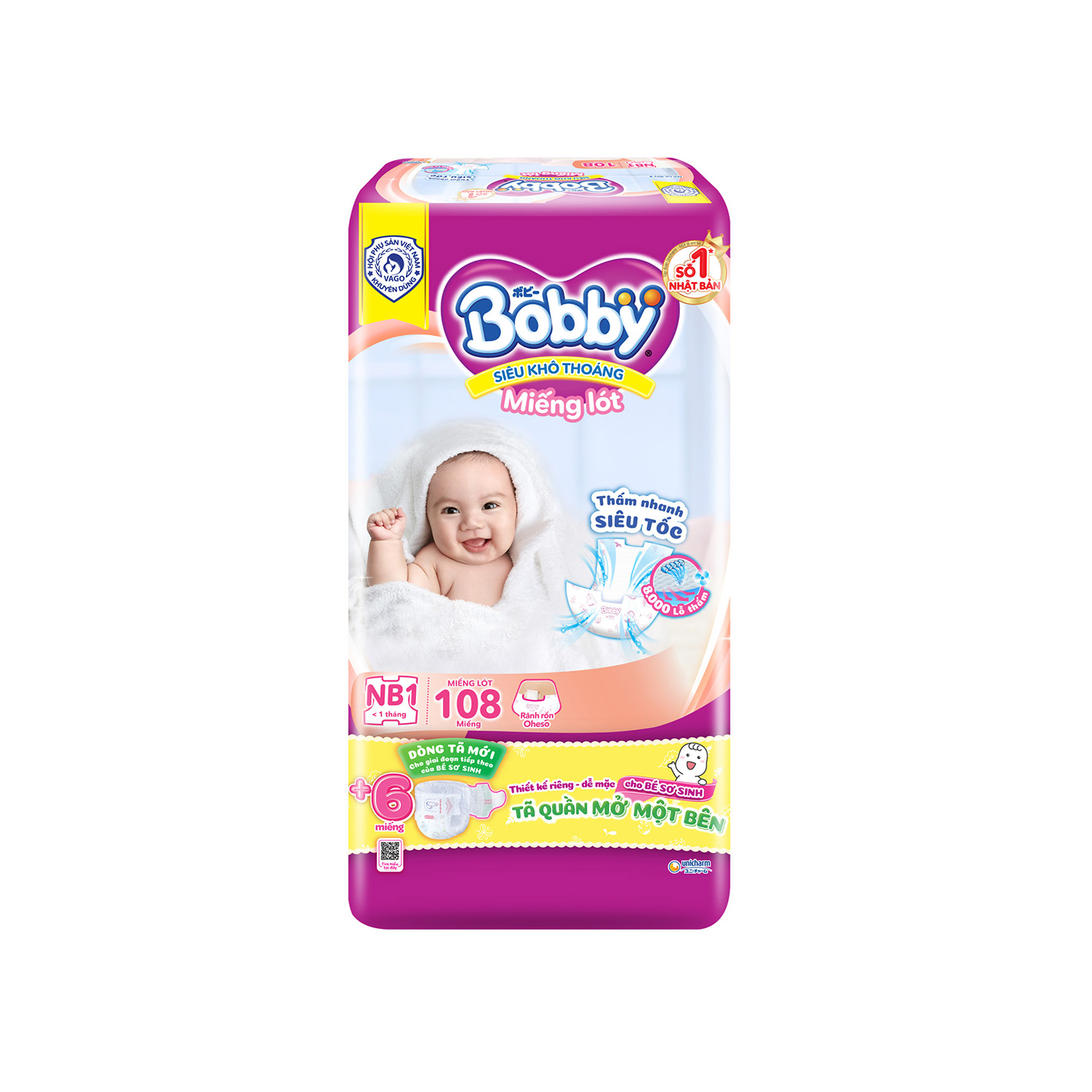 Miếng lót sơ sinh Bobby Newborn 1 - 108 miếng