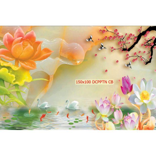 Tranh dán tường 3D tranh ngọc hoa sen