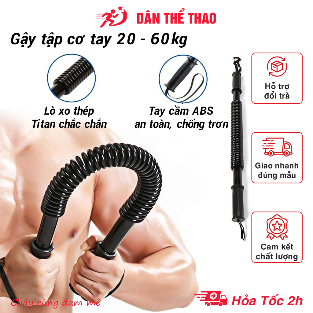 Gậy tập cơ tay 20kg, 30kg, 40kg, 50kg - Thanh bẻ lò xo thép chắc chắn tập cơ ngực, cơ bụng, cơ lưng, tay cầm chống trượt