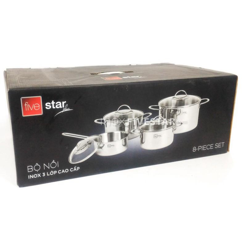 Bộ nồi 3 lớp đáy liền inox 304 Fivestar Plus quai oval nắp kính , tặng 1 vá canh- BỘ NỒI BẾP TỪ CAO CẤP