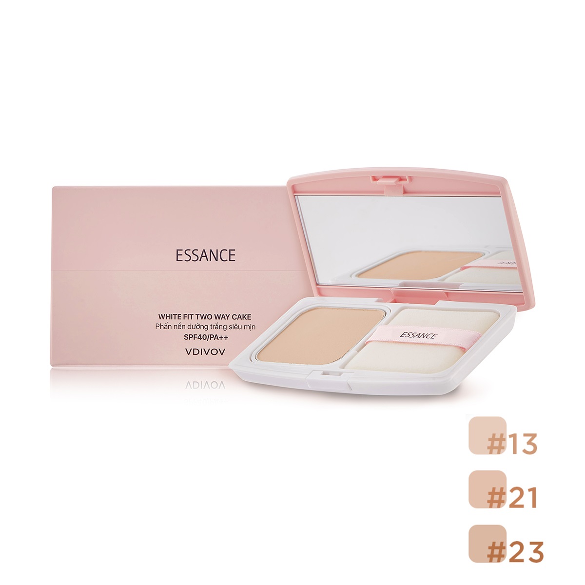 Combo Phấn nền dưỡng trắng siêu mịn Essance White Fit Two Way Cake SPF40/PA++ 7g và Sữa rửa mặt sáng da Essance Brightening Foam Cleanser 100ml