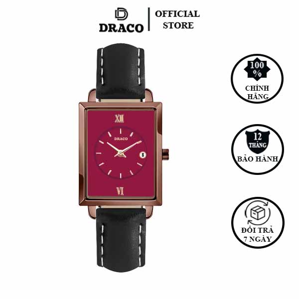 Đồng hồ nữ Draco D23-EL05 "Elegant" nâu kết hợp chất liệu dây da bò màu đen-phụ kiện thời trang nữ nhẹ nhàng tinh tế