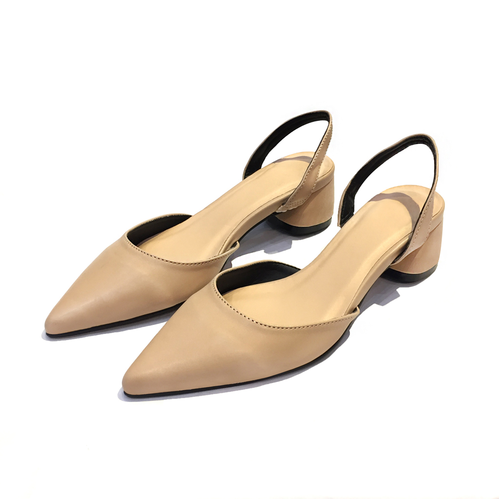 Giày nữ, giày cao gót slingback mũi nhọn kiểu dáng basic gót vuông vững chắc cao 5cm - SLBE