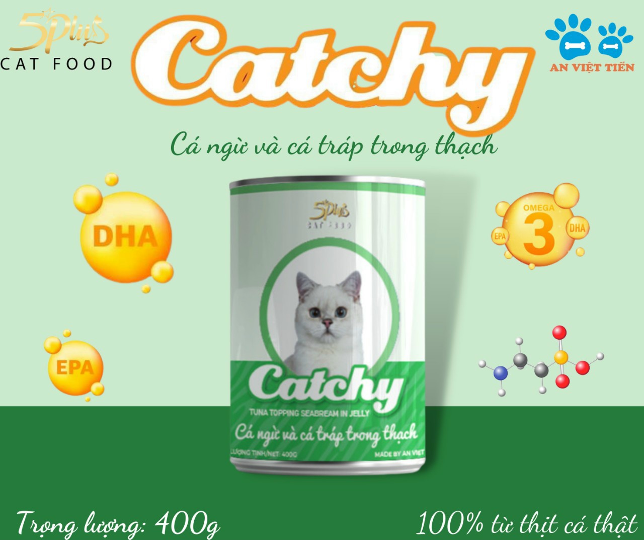 Pate CATCHY lon 400g dạng thạh - Cá Ngừ &amp; Cá Thu