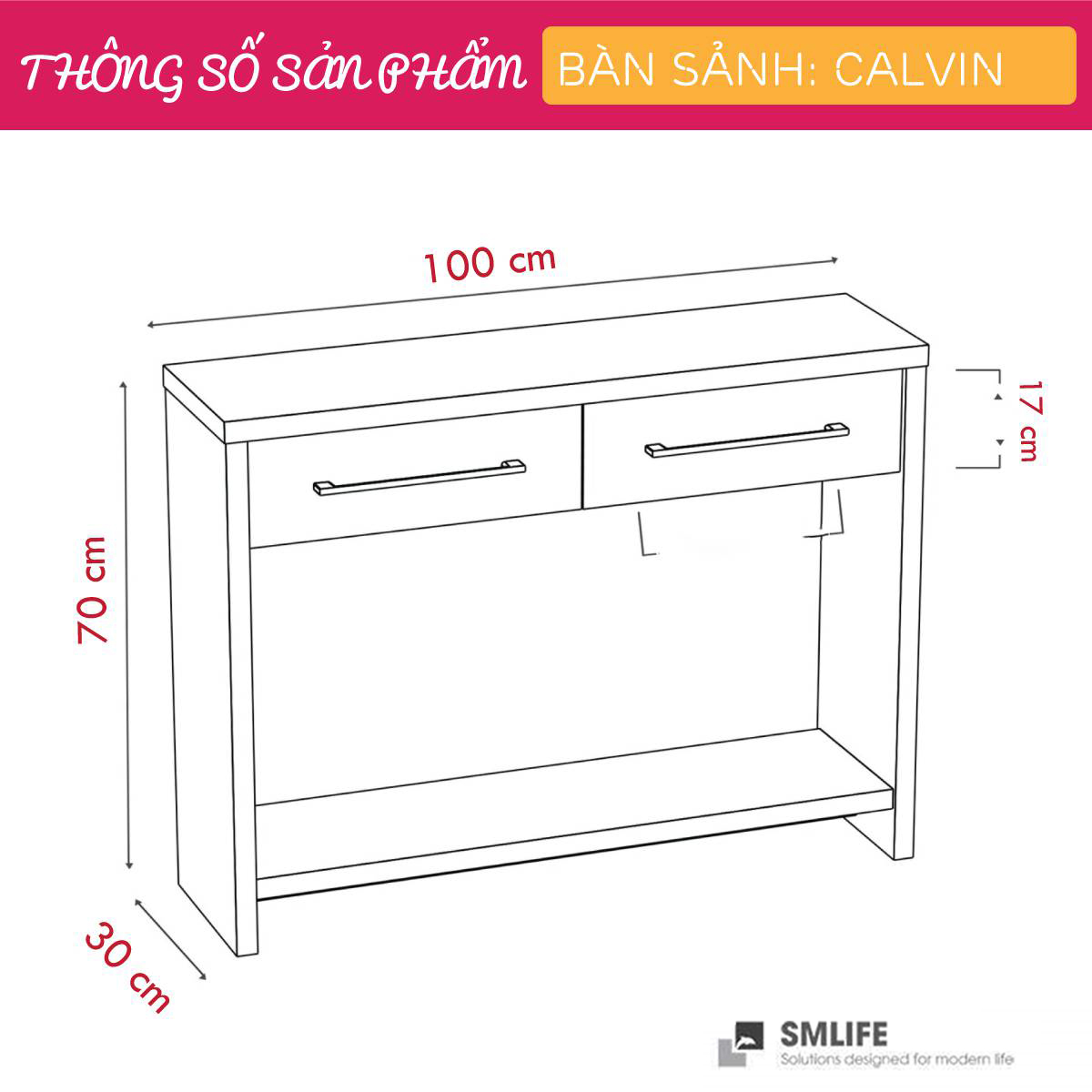 Bàn sảnh ra vào gỗ hiện đại SMLIFE Calvin | Gỗ MDF dày 17mm chống ẩm | D80xR60xC40cm