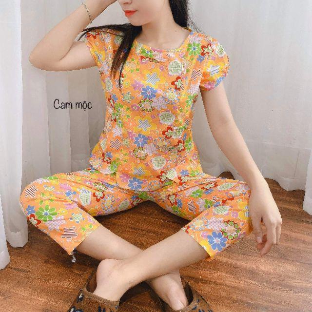 Quần áo mặc nhà kẻ xinh cổ nơ 4 màu ảnh thật