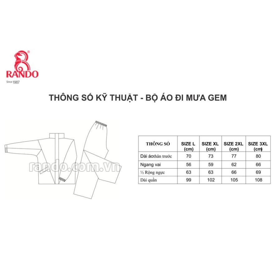 Áo Mưa Bộ RANDO 2 Lớp Chính Hãng Thời Trang Vải Dù Cao Cấp Phản Quang Không Thấm Nước Dành Cho Đi Phượt GEM