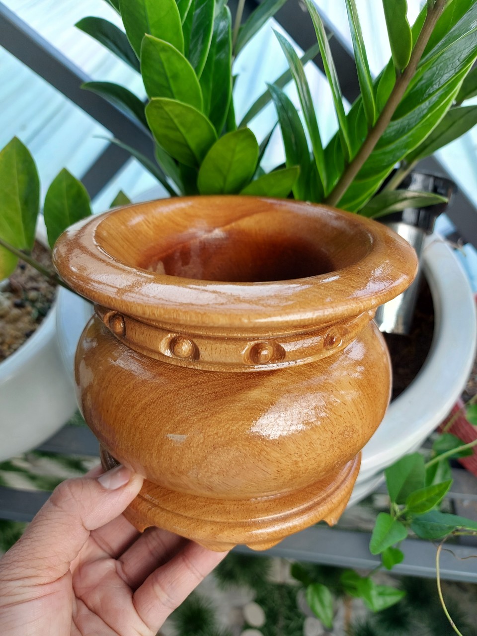 Bát nhang-lư hương gỗ gõ nguyên khối 11cm