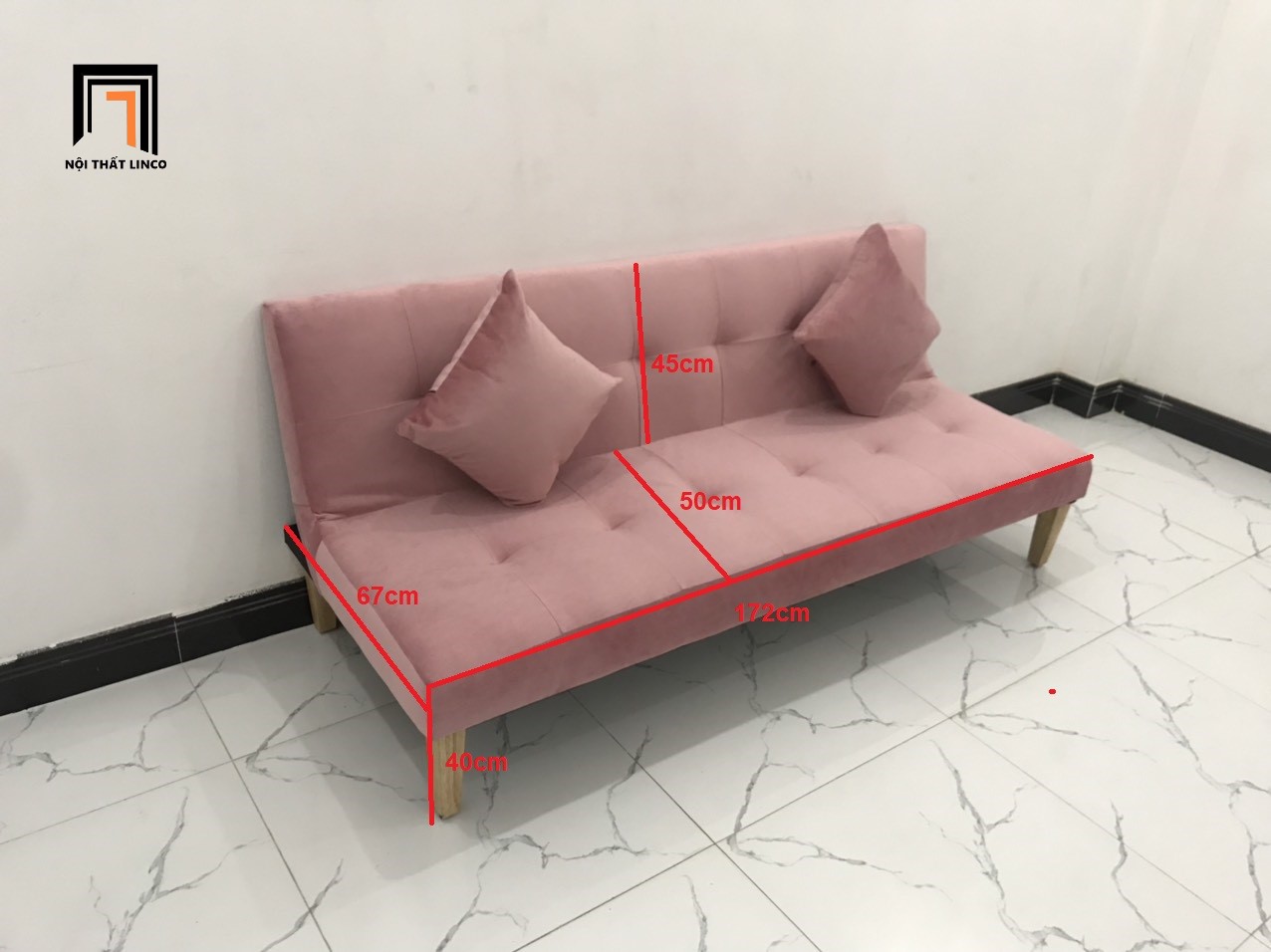 Ghế sofa bed bật giường nằm hồng cánh sen nhiều kích cỡ