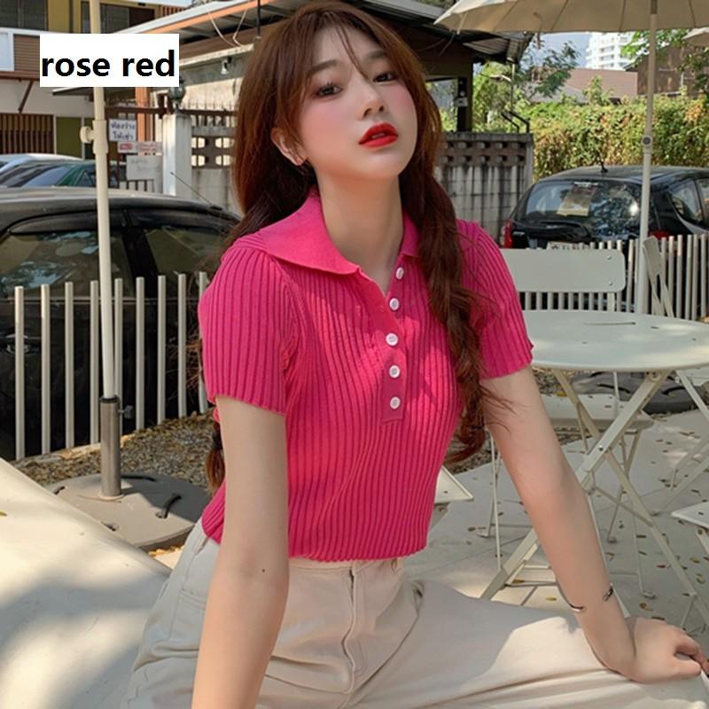 Áo Thun Nữ Ngắn Tay Cổ Tròn Màu Trơn
