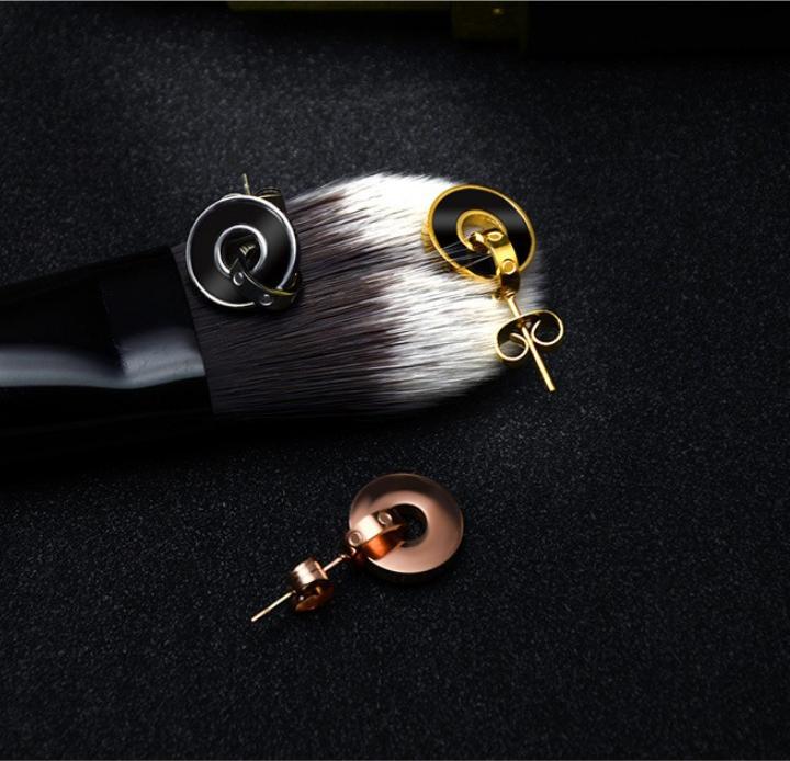 Bông Tai Hình Tròn Đen Titan Không Gỉ TT 1887