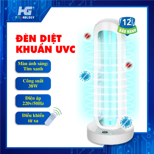 Đèn UV khử trùng, diệt khuẩn không khí chính hãng HG 38W, dùng cho phòng 60 - 120 m2