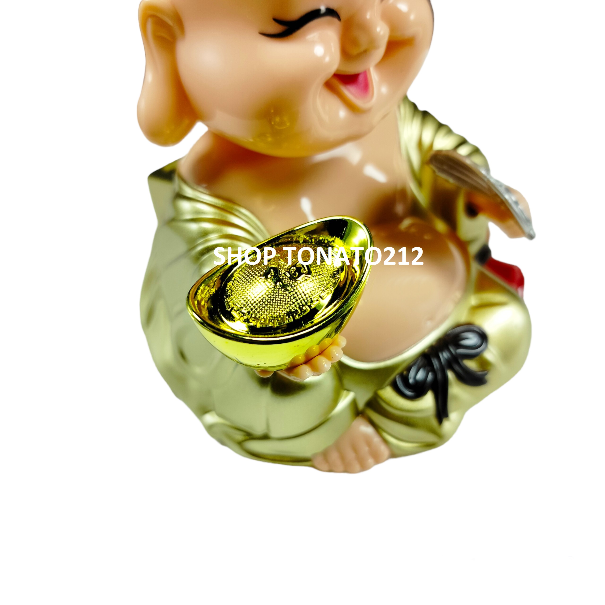 PHẬT DI LẶC NĂNG LƯỢNG MẶT TRỜI NGỒI CẦM QUẠT 23088 CAO 9CM