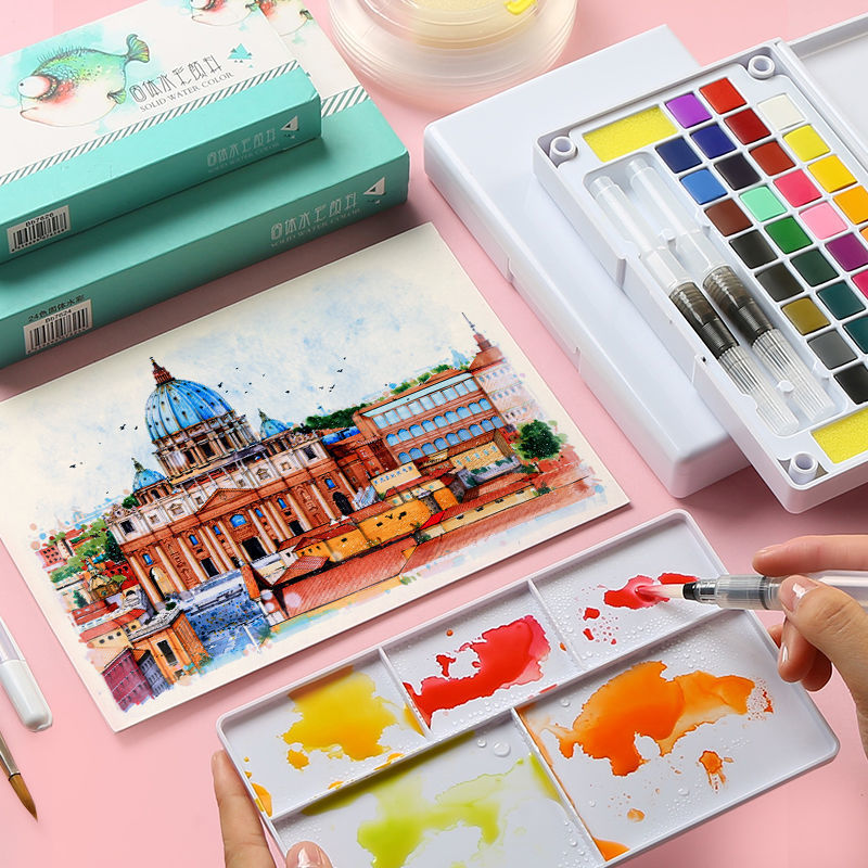 Bộ Màu Nước Solid Water Color Cao Cấp - Tặng Kèm 2 Bút Nước, 2 Mút, 1 Palette - Chuyên Dùng Cho Học Sinh, Sinh Viên, Vẽ Chuyên Nghiệp - Hàng Chính Hãng - VinBuy