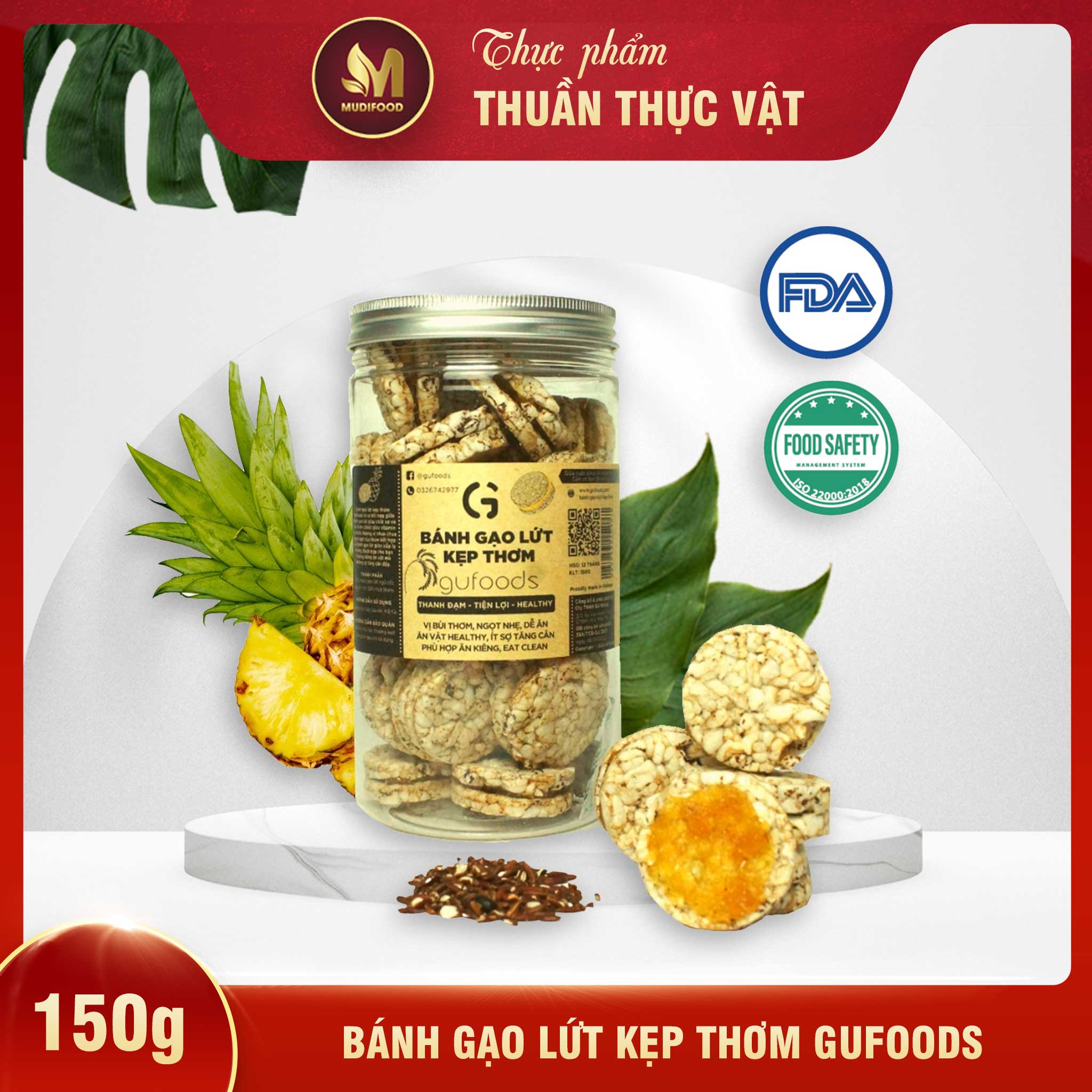 Bánh Gạo Lứt Kẹp Thơm GUfoods 150g - Ăn Kiêng, Ăn Vặt Healthy, Lành Mạnh, Eat Clean, Thực Dưỡng