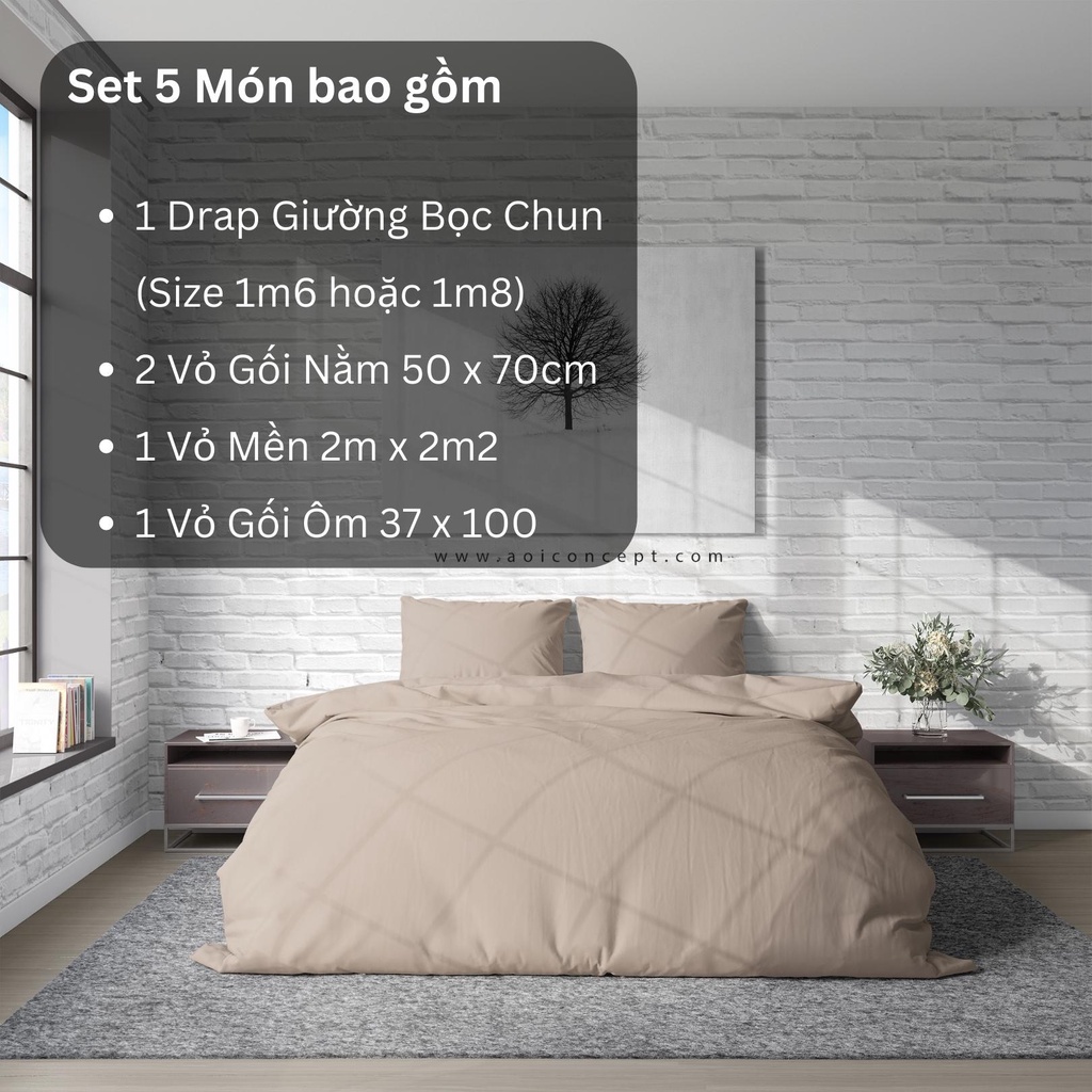 Bộ Chăn Ga Gối 5 Món Lụa Tencel Size 1m8 x 2m Trơn Nhiều Màu À Ơi Concept cao cấp Hàn Quốc