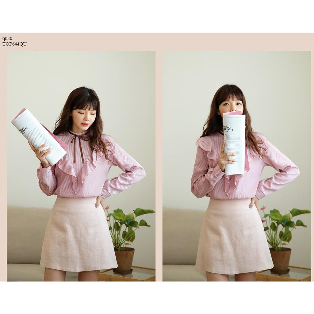 TOP534 ÁO SƠ MI NỮ NHÚN BÈO CỔ