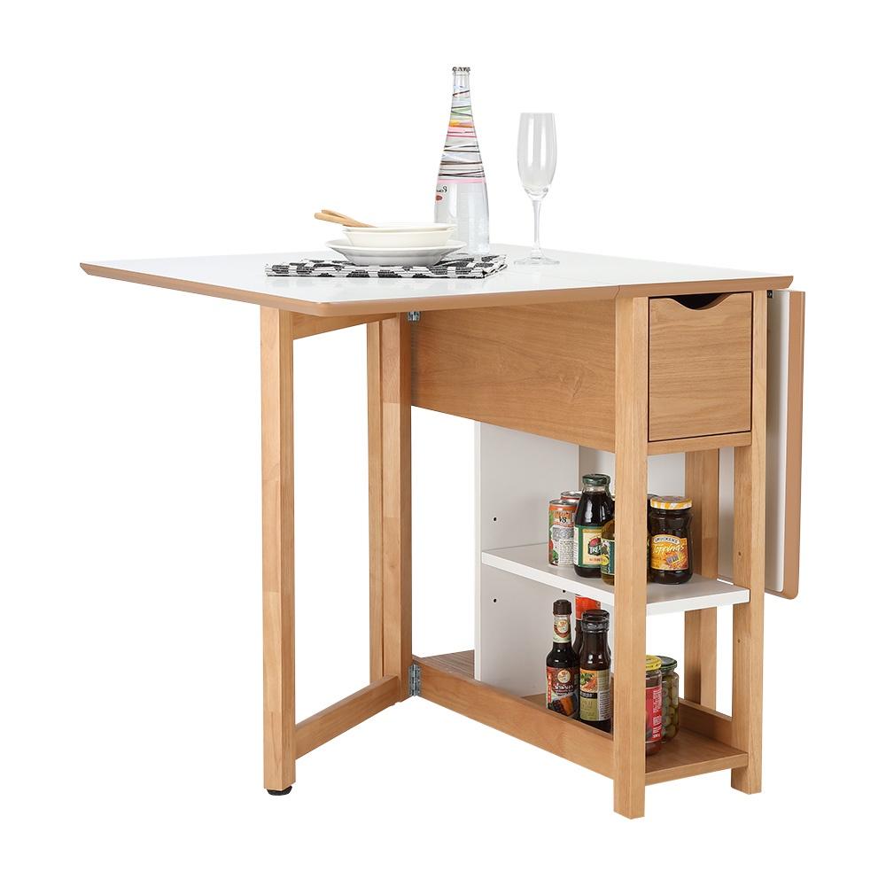 Bàn ăn thông minh PLIER chân gỗ tự nhiên kết hợp mặt gỗ MDF phủ melamine cao cấp kèm kệ và ngăn kéo tiện lợi