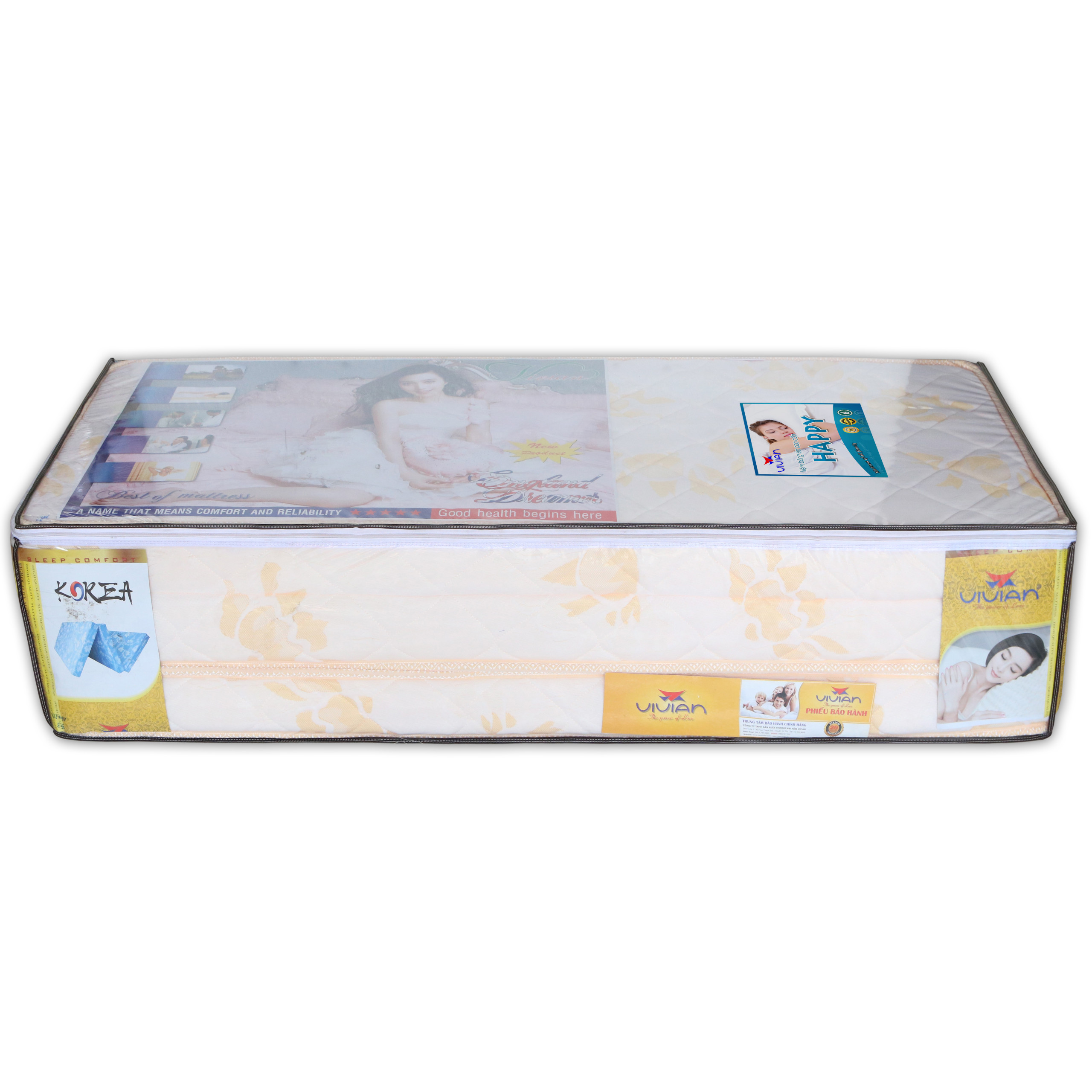 Nệm Bông Ép Happy Gấp 3 Vivian - Vải Gấm DanMask Cao Cấp Có Chần
