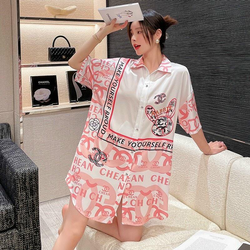 Pijama Lụa Tay Dài Quần Dài Họa Tiết Sang Trọng Mặc Nhà Siêu Mát QC22270