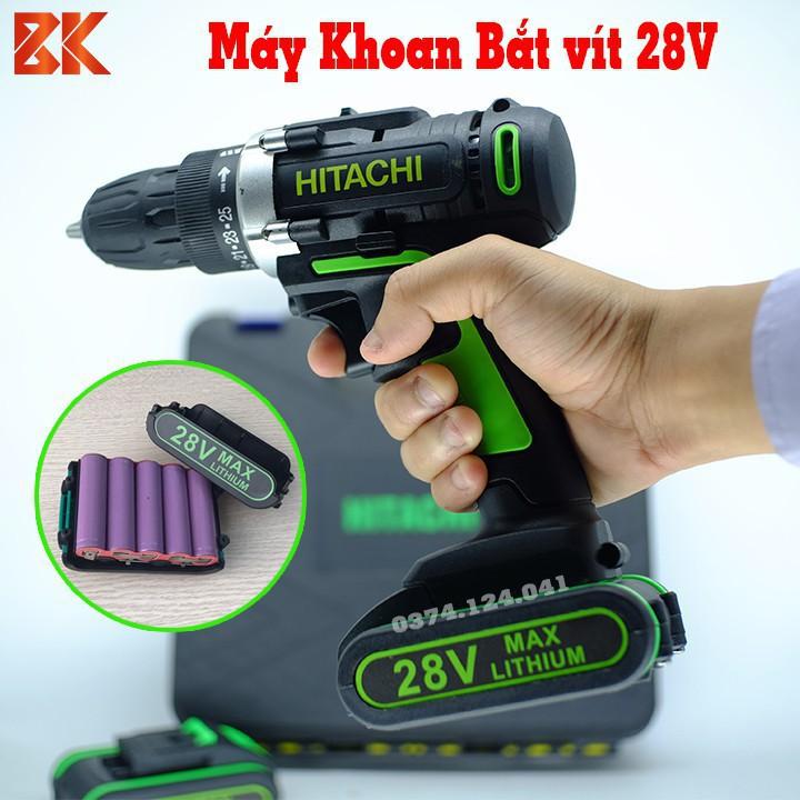 MÁY KHOAN BẮT VÍT HITACHI - MÁY KHOAN DÙNG PIN HITACHI 28V - TẶNG MŨI KHOAN + MŨI BẮT VÍT