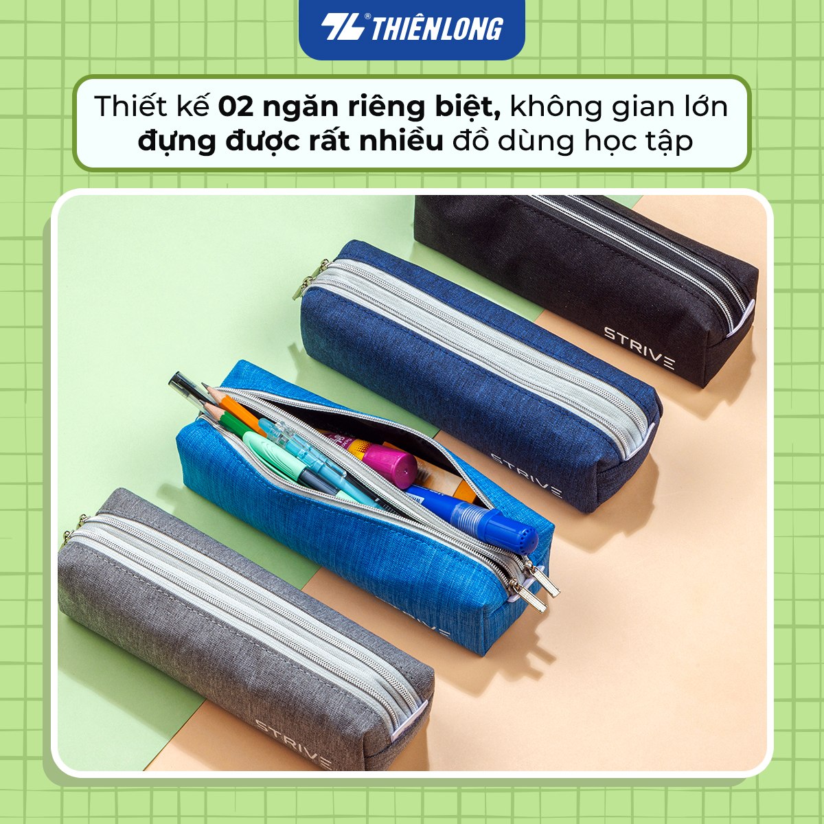 Bóp viết 2 ngăn Thiên Long PCA-019 - Vải trượt nước - Màu ngẫu nhiên