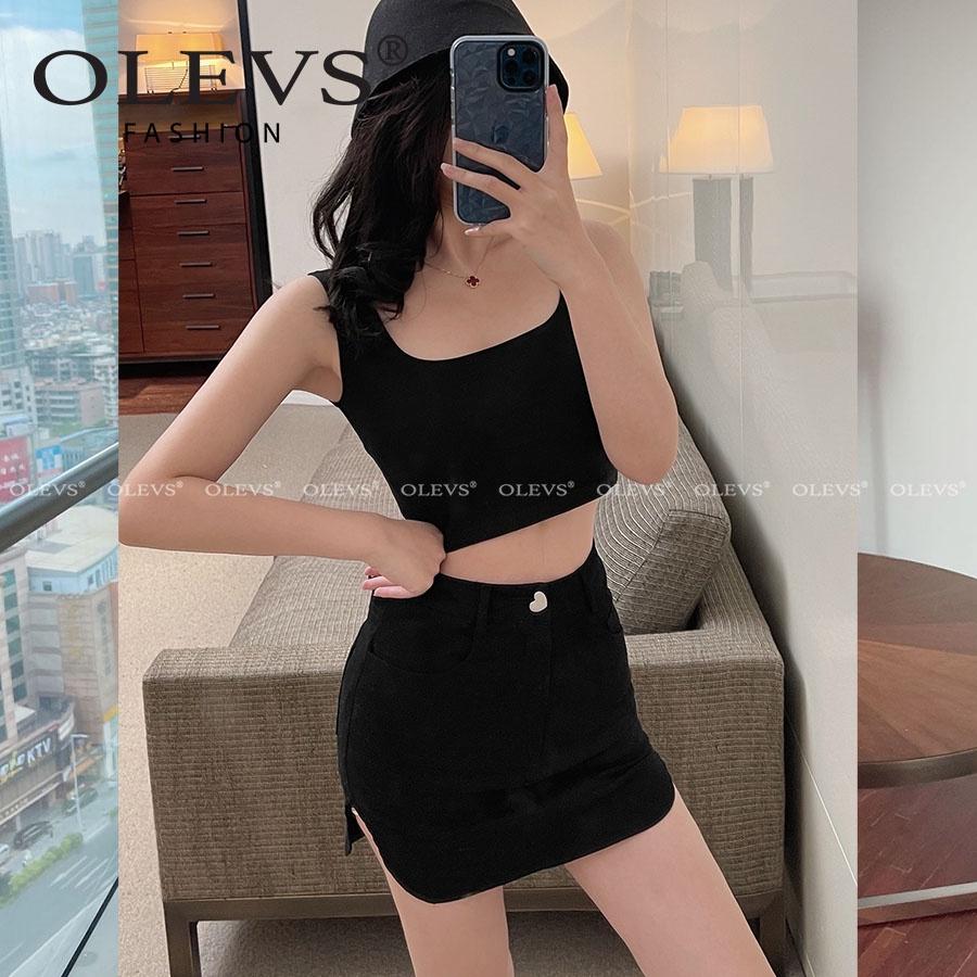 Áo hai dây liền thân cổ chữ U OLEVS-AH108, chất vải thun đẹp may hai lớp, dáng lửng croptop