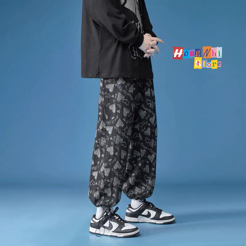 Quần Jogger 3D Trái Tim Ulzzang Unisex Jogger Loang Màu Dây Rút Lai Ống Rộng V2 - MM