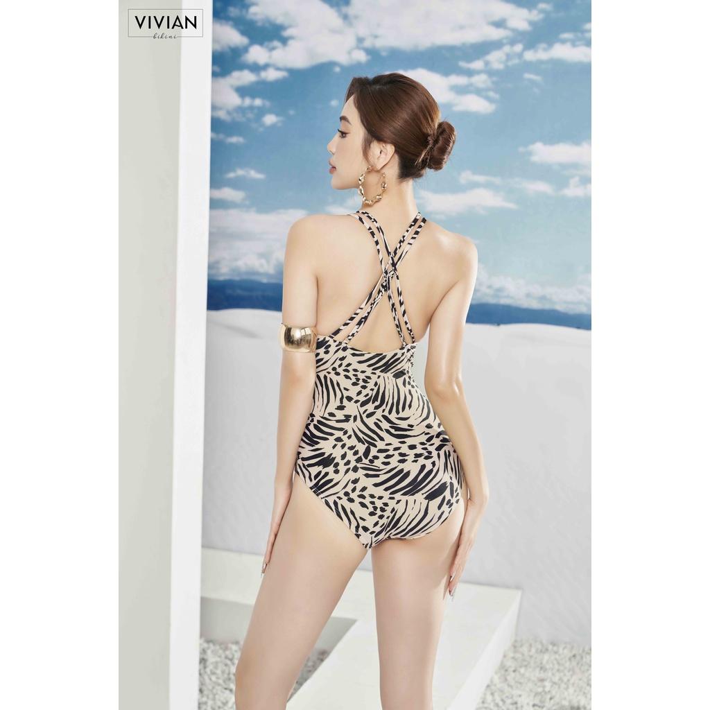 Đồ bơi nữ cao cấp  dạng một mảnh cổ V, dây quai kép - màu Nâu - VS203_BR