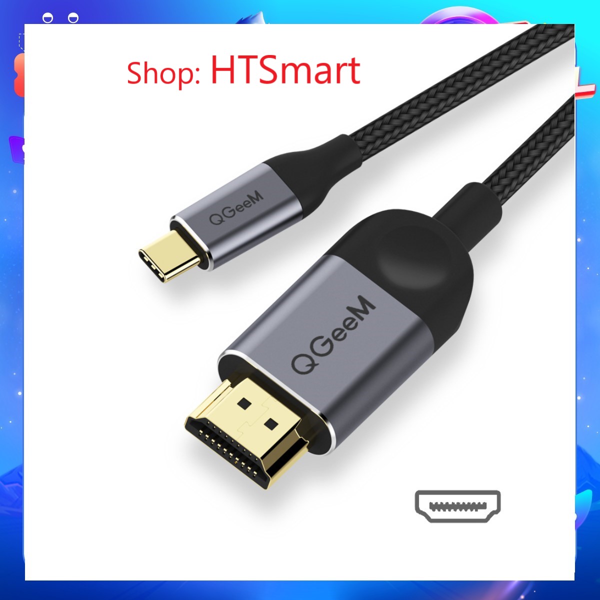 Cáp chuyển đổi Type C sang HDMI QGeeM dài 1.2m 4K@60Hz cho iPad Pro,MacBook Pro 2018 iMac, Pixel,Galaxy S9 Note9 S8 Surface Book HDMI Type C-Hàng Chính Hãng