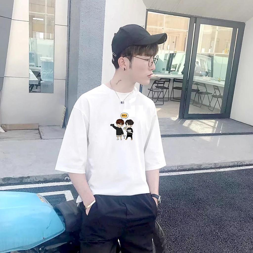 Áo thun tay lỡ nam form rộng in hình chibi V BTS vải dày mịn TEEWO135
