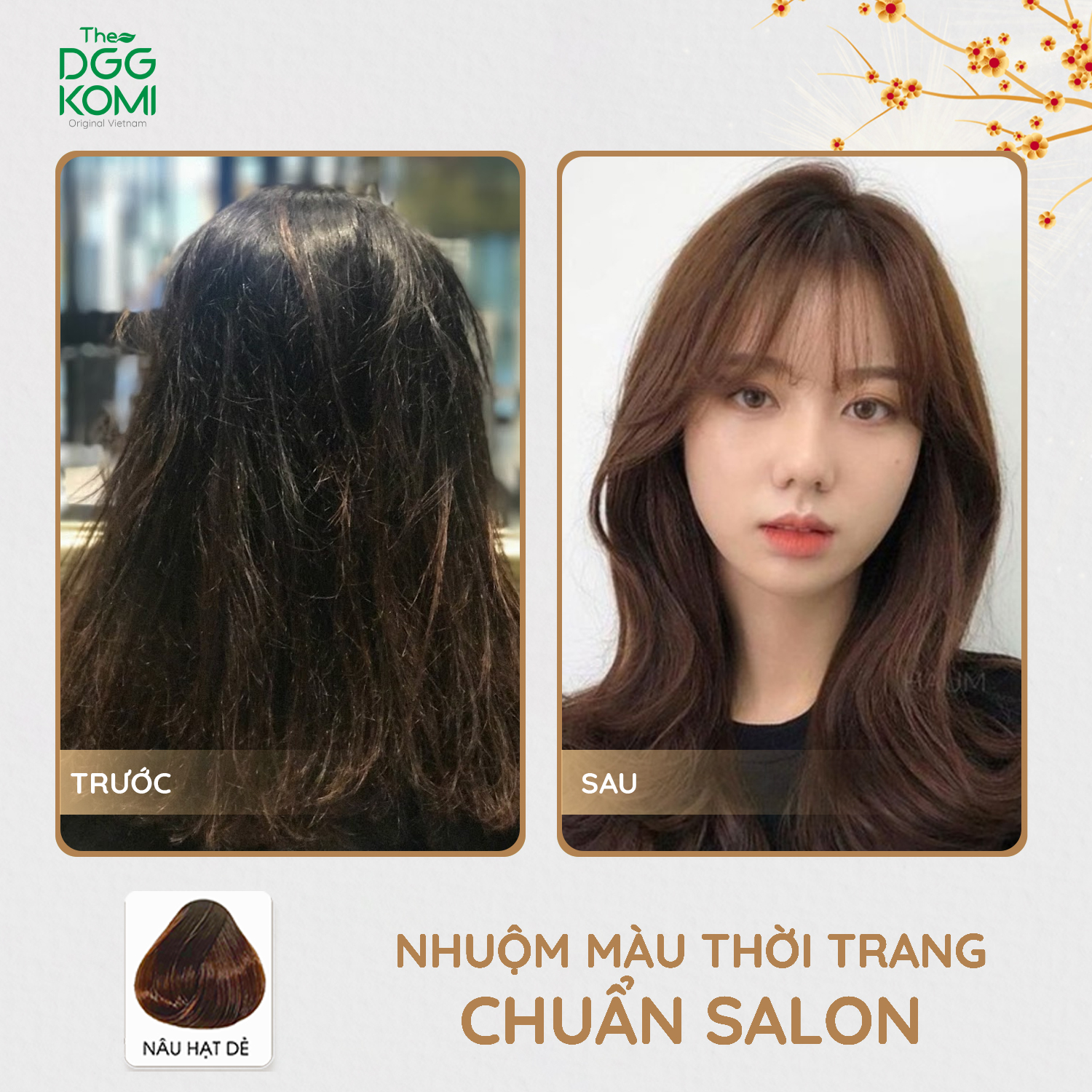 Dầu gội nhuộm tóc thảo dược DGG KOMI Việt Nam lên màu nhanh chóng chuẩn salon chiết xuất thiên nhiên dạng chai 420ml